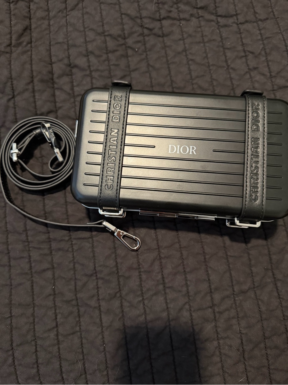 RIMOWA Black Leather Travel Case with Silver Logo Plaque